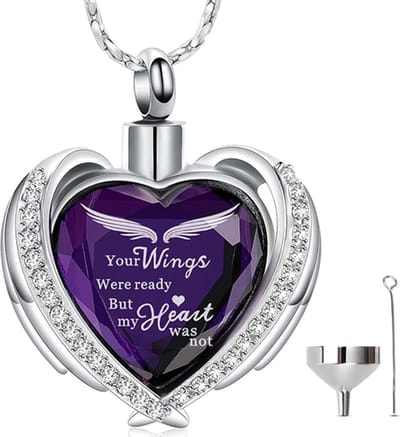 Luxe Ashanger - met Ketting (55 cm) - Voor As, Haren of Parfum - Assieraad - As Ketting - Gedenksieraad - Urn - Incl. As vuller en Opbergzakje - Luxury Purple Heart