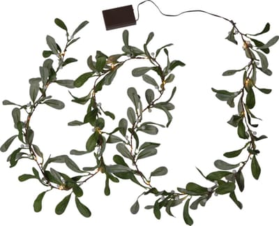 Star Trading LED-bladerenslinger, maretak, decoratieve lichtketting op batterijen, maretak, timer, groen, L 180 cm