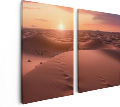 Artaza Canvas Schilderij Tweeluik Woestijn in de Sahara bij Zonsondergang - 80x60 - Foto Op Canvas - Canvas Print