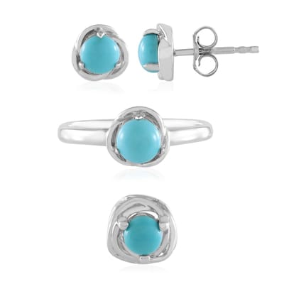 Cavill - Zilveren ring met Sleeping Beauty Turkoois - 925 Sterling Zilver - Ronde cabochon 1,8 ct - Minimalistisch en Tijdloos - Maat 18 en 19