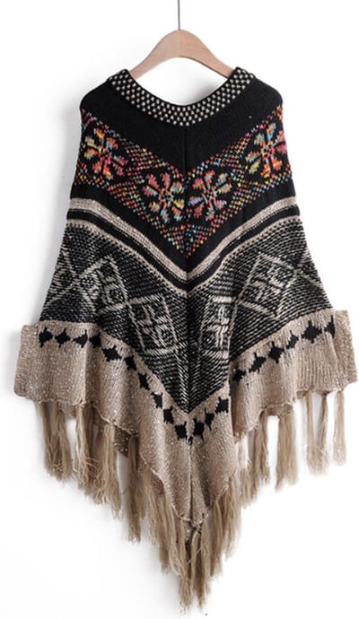 N3 Collecties Cashmere Pashmina Winter Warm Plaid Poncho's voor Dames-Zwart
