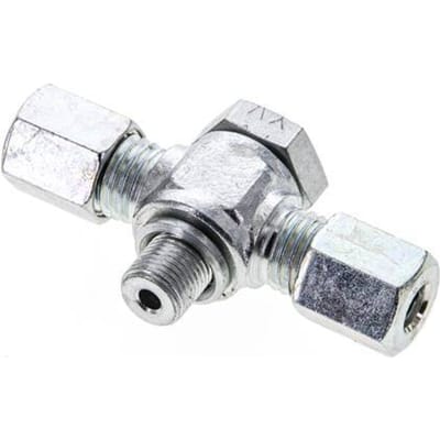 6L & G1/8'' Verzinkt Stalen T-Draaidoorvoer Snijringkoppeling Buitendraad 315bar ISO 8434-1