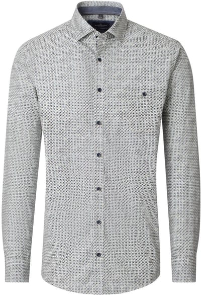 CASA MODA Sport casual fit overhemd - popeline - wit met groen dessin - Strijkvriendelijk - Boordmaat: 39 - 40