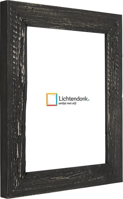 Fotolijst - Fotokader Zwart Verouderd Hout - met echte houtworm gaatjes - Fotomaat 20x25 - Ontspiegeld ACRYLITE - Art.nr. 1009970520253