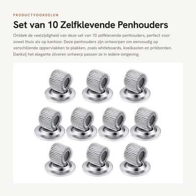 Dailygoods- Penhouder Zelfklevend - Set van 10 - Mangaanstaal - 360 Graden Rotatie - Geschikt voor Whiteboard - Duurzaam en Flexibel - Pennenhouder