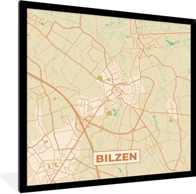Fotolijst incl. Poster - Kaart - Plattegrond - Vintage - Bilzen - Stadskaart - 40x40 cm - Posterlijst