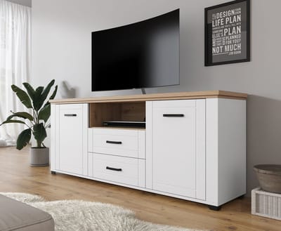Meubella - TV-Meubel Vernon - Wit - Eiken - 161 cm