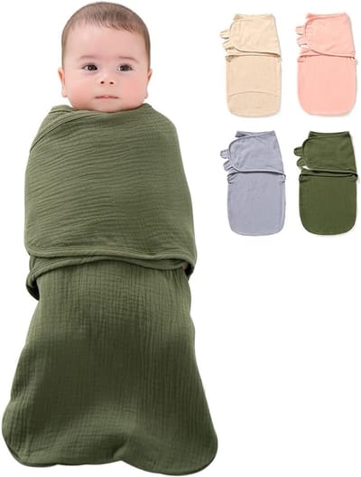 Baby inbakerdeken, slaapzak van katoengaas, 3-in-1 baby inbakerdeken, grote anti-kras slaapzak voor pasgeborenen, inbakerdeken voor jongens en meisjes (groen, 3-6 maanden)