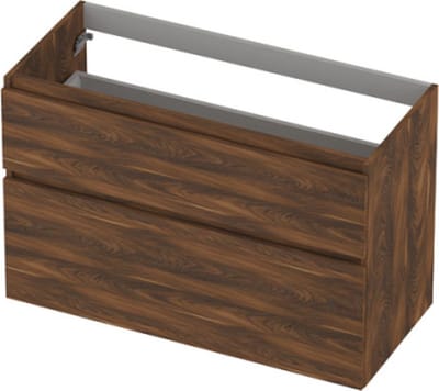 INK® wastafelonderkast 2 laden greeploos houten keerlijst asymmetrisch 100x45x65cm, noten