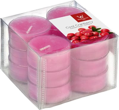 Trend Candles geurtheelichtjes/waxinelichtjes - 12x - cranberry geur - 4 branduren -transparante cup