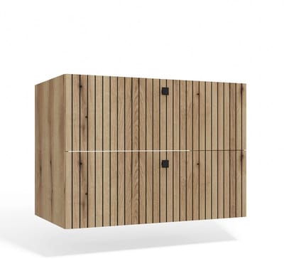 Hangende Badkamerkast TIGO 80 2Lades – Softclose, Geribd MDF | Kleur: Evoke Eiken
