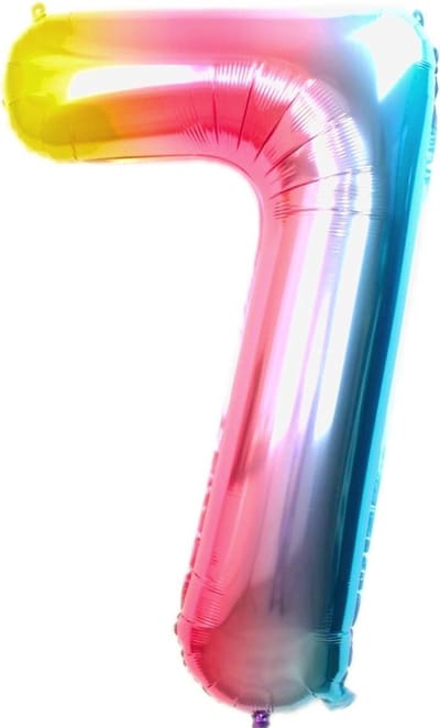 New Age Devi - Folie Ballon Cijfer - nr. 7 - Regenboog kleuren - 36Cm - Met Rietje