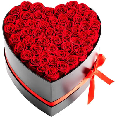 Fleurs Éternelles, 50 Roses Préservées dans une Boîte en Forme de Cœur, Bouquet Immortel Fleurs Éternelles Cadeau d'Anniversaire pour Livraison Prime Femmes Son Épouse Mères,