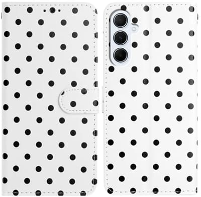 Hoesje Geschikt voor Samsung Galaxy A37 | Polka Dot Wallet Book Case | Portemonnee Hoesje | 3 Pasjes | Magneetsluiting | Stand Functie | Wit