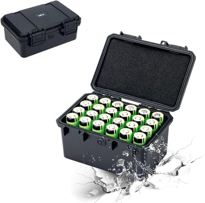 Batterij Organizer - Opbergdoos Batterijen - Veilig Opbergen - Waterdicht Schokbestendig - 24 Sleuven - Zwart