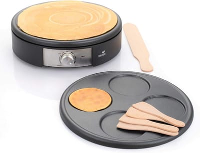 Elektrische Crêpemaker met Verwisselbare Platen - 1500W - Antiaanbaklaag - Voor Pannenkoeken en Mini Crêpes