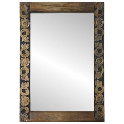 vidaXL - wandspiegel - Walnootbruin - 70 - x - 50 - cm - Bewerkt - hout - en - glas