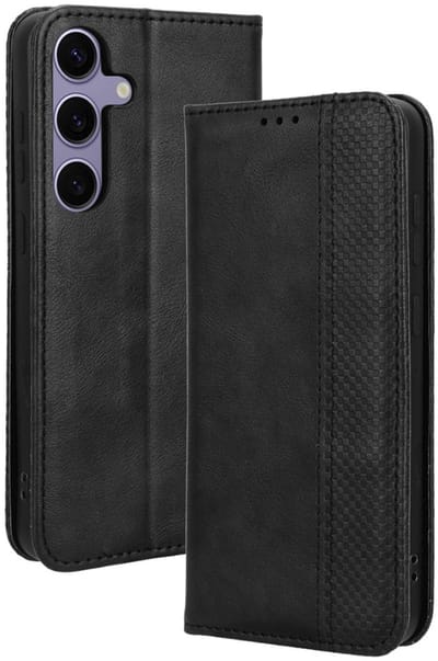 Coverup Hoesje - Geschikt voor Samsung Galaxy S25 FE Hoesje - Coverup Vintage Style Book Case - Zwart