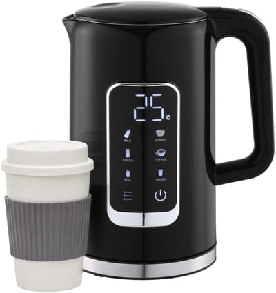 Platinet PEKR723B Waterkoker - Met Display - Warmhoud functie met Geheugen - 1.7L - Zwart - Gratis 450ml koffiebeker