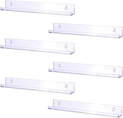 KZQ Een set van 6 onzichtbare, zwevende boekenplanken, 38 cm hoog, gemaakt van acryl, geschikt voor kinderkamers. Ze kunnen gebruikt worden als moderne fotoplanken, displayplanken, speelgoedopbergplanken en zijn transparant.