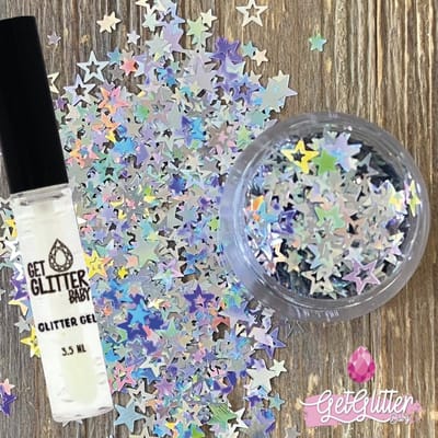 GetGlitterBaby® - Biologische / Biologisch afbreekbare Zilveren Sterren Chunky Festival Glitters voor Lichaam en Gezicht Jewels / Biodegradable Face Body Glittergel - Zilver Sterretjes en Glitter Gel Balm HuidLijm