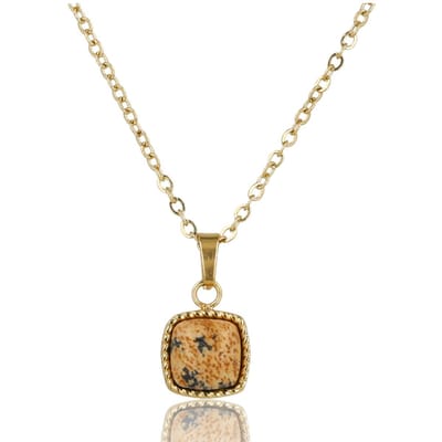 My Bendel - Ketting met Vierkante Picture Jasper Edelsteen Hanger - met Luxe Cadeauverpakking | Sieraden Voor Dames