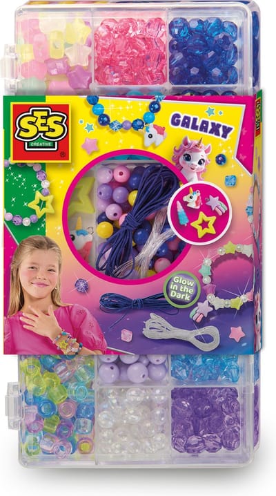 SES Creative - Galaxy - Sieradenset - Glow in the Dark - Knutselen Meisjes - Armbandjes Maken - Vanaf 3 Jaar