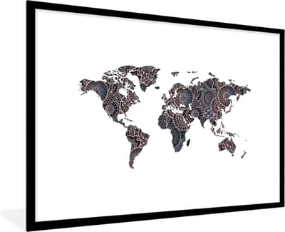 Poster in lijst - Fotolijst 120x80 cm - Posters - Wereldkaart - Zwart - Mandela - Kind - Jongen - Meid - Posterlijst zwart - Decoratie - Wanddecoratie woonkamer - Muurdecoratie slaapkamer