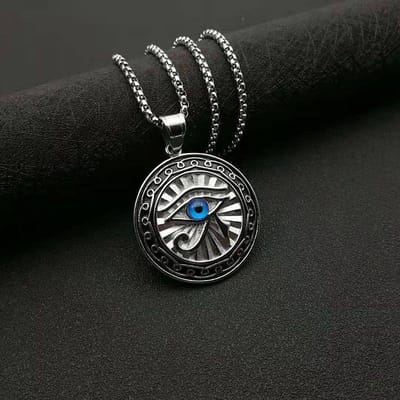 Milieuvriendelijke Legering Sieraden Kleurvaste Accessoires Oog van Horus Ketting Blauw Oog Rond Merk Hanger black