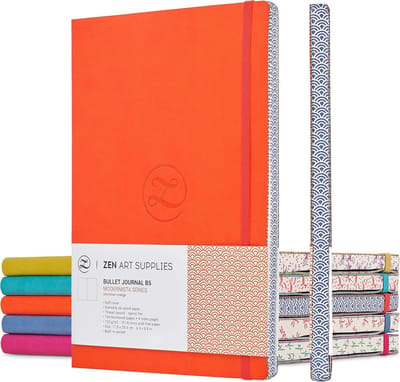 SnelShoppen - ZenART Gestippeld Notitieboek B5 - 120gsm Premium Papier, Vulpen Geschikt, Levendige Kleuren, Japans Randmotief, Plat, Rooster, Perfect