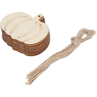 50 Ensembles Découpe de Citrouille en Bois Non Finie DIY Citrouilles en Bois Synthétique Magnifiquement Sculptées avec Chanvre beige