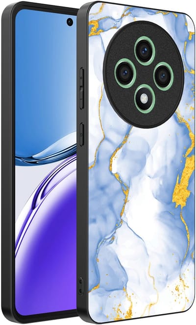Smartphonica Telefoonhoesje Geschikt voor Oppo Reno 12F met Lichtblauw Goud Marmer Opdruk - TPU Backcover Case Lightblue Gold Marble Design geschikt voor Oppo Reno 12F
