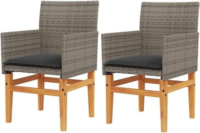 vidaXL Tuinstoelen 2 st met kussens poly rattan en massief hout grijs, tuin stoel, loungestoel tuin, kampeerstoel, terrasstoel, loungestoel