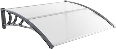 COSTWAY Luifel voor voordeur 122 x 99 cm, overkapping van aluminium en polycarbonaat, transparante boogluifel, huisdeurluifel, huisdeurluifel, voordeurluifel voor entree