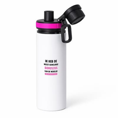 Hacebo® - ik heb de meest geweldige bonuszus van wereld (klopt, deze mok heb ik van haar) waterfles met draaidop roze - de meest geweldigste bonuszus - verjaardagscadeau - verjaardag - cadeau - cadeautje voor zus - water fles - 850ML