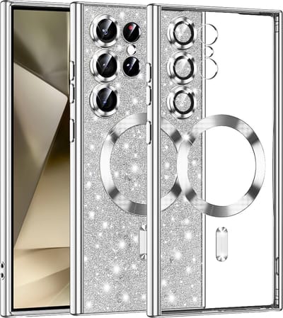 Hoesje geschikt voor Samsung Galaxy S24 Ultra - Techsuit Luxury Glitter Back Cover - Geschikt voor MagSafe - Zilver