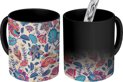 Magische Mok - Foto op Warmte Mokken - Koffiemok - Regenboog - Bloemen - Schets - Patronen - Magic Mok - Beker - 350 ML - Theemok