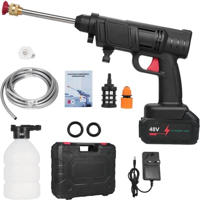 Draagbare thuis hogedrukreiniger 21V lithiumbatterij Draadloze autowasmachine Krachtige auto UK Plug & 1 Battery zwart