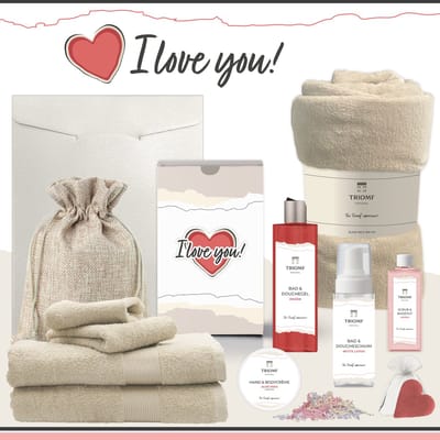 Geschenkset “I Love You!” - 11 producten - 1660 gram | Triomf Original - Giftset voor haar Cadeau Valentijnsdag Luxe wellness cadeaubox Vrouw Ik hou van jou Cadeaupakket Kerst Geschenk Moeder Verjaardag Gift Set Valentijn Vriendin Roze Rood Crème