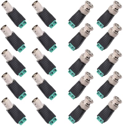 10-paar Premium BNC Video Balanced Converter - BNC Adapter Terminal Block - 2-pins BNC Mannelijke en Vrouwelijke Socket Kit - Coaxiale Cat5/Cat6 naar CCTV DVR Camera - Met Schroefclip