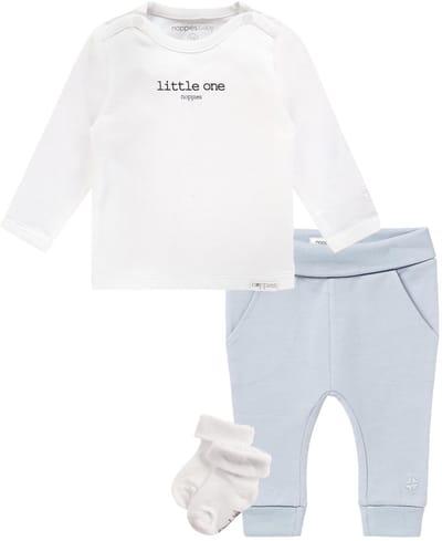 Noppies - Kledingset - 3delig - Broek Humpie lichtblauw - Shirt Hester wit - 1 paar sokjes wit - Maat 74