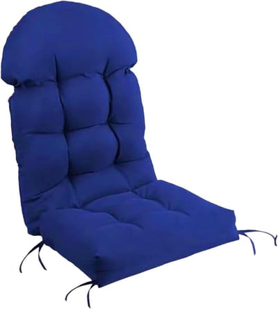 Tuinstoel Kussen - Hoge Rug Kussen - Buiten Zitten - Met Stropdassen - 110x50cm - Donkerblauw