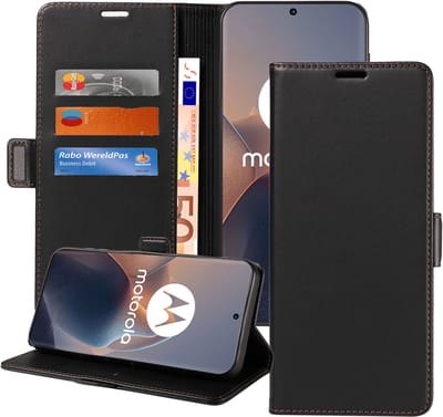 Book Case geschikt voor Motorola Edge 50 Neo / Edge 60 Neo Hoesje - Magnetische Sluiting - Portemonnee Rustic Zwart