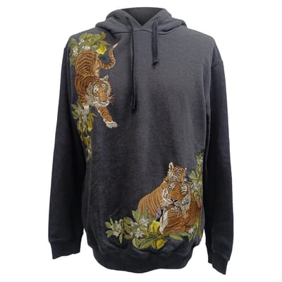 Dolce & Gabbana hoodie met tijgerborduurwerk in grijs katoen