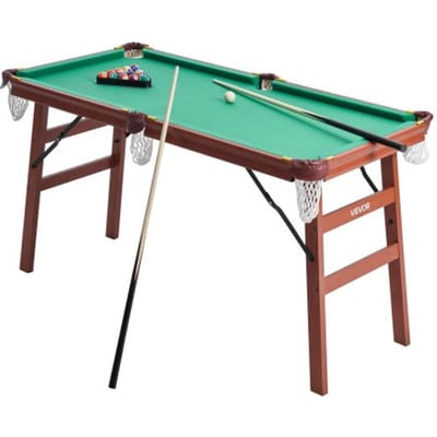 VEVOR Opvouwbare pooltafel 140 cm Draagbare pooltafels, opvouwbaar, ruimtebesparende entertainmentspelset, inclusief bal/keu/rek/krijt/borstel, bruin met groen laken, voor recreatieruimtes