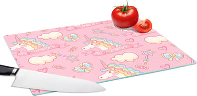 Glazen Snijplank - 39x28 - Unicorn - Roze - Patronen - Kind - Snijplanken Glas