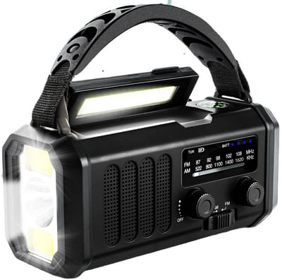 P-Repair - Noodradio - Opwindbare radio - Solar Opwindbaar - Powerbank Zonne-energie - 10.000mAh - Met zaklamp - USB oplader - USB-C oplader - Zwart