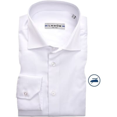 Ledub slim fit overhemd - mouwlengte 7 - wit twill - Strijkvrij - Boordmaat: 38