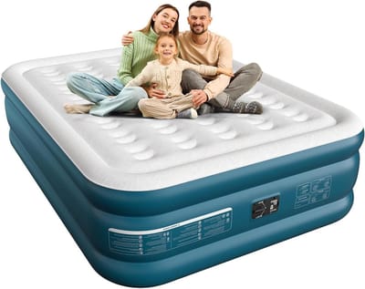 Luchtbed Queen Size - Opblaasbaar Matras - Logeren Thuis - Ingebouwde Pomp - Queen Size - Groen Wit