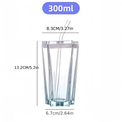 Gobelet élégant en verre en forme d'étoile de 300 ml avec couvercle et paille, gobelets à eau colorés dégradés, parfaits pour les cadeaux de bouteille de lait de café glacé 300ml gray